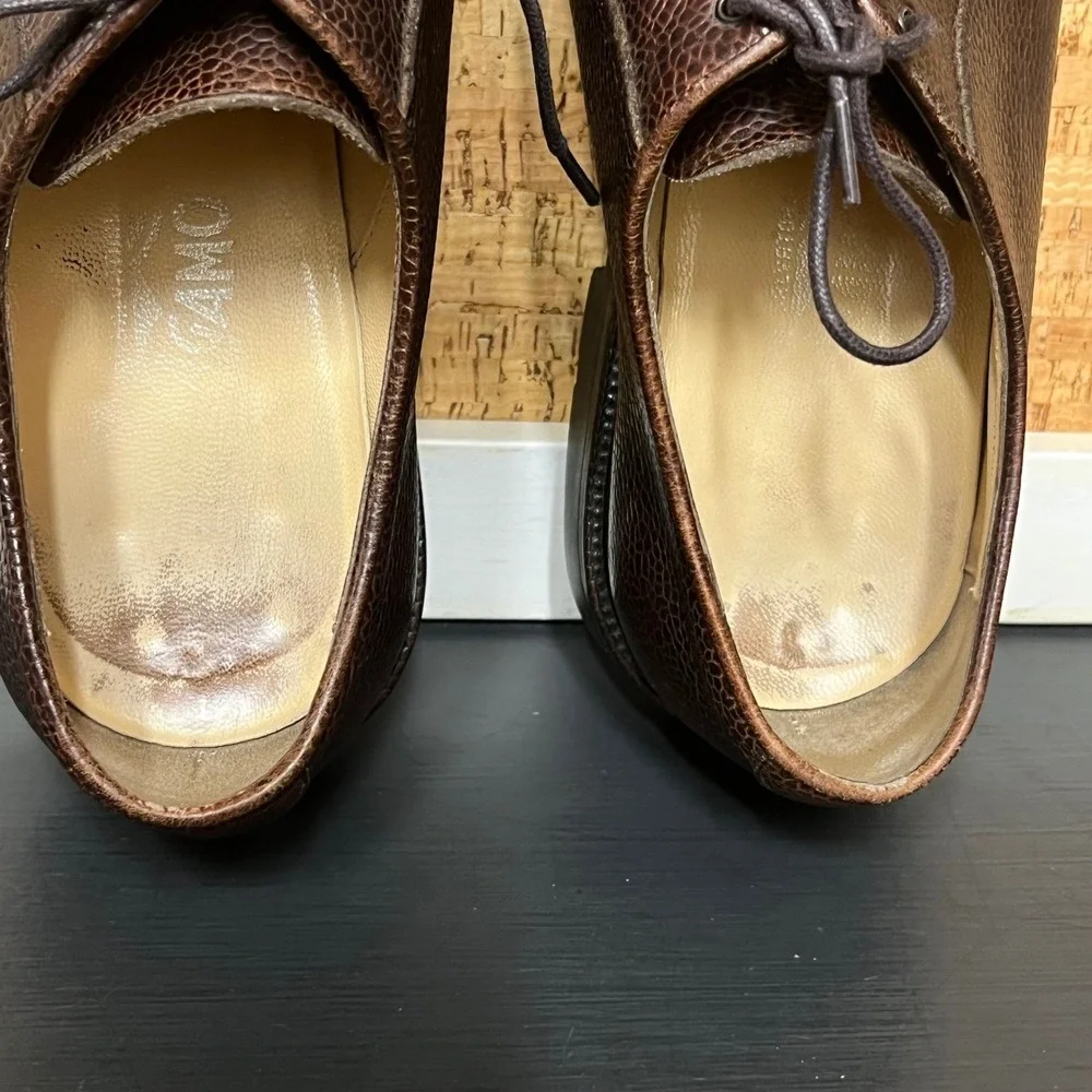 Salvatore Ferragamo Men 8.5 2E Brown Pebble Grain Leather Lug Sole Derby 617 B22
